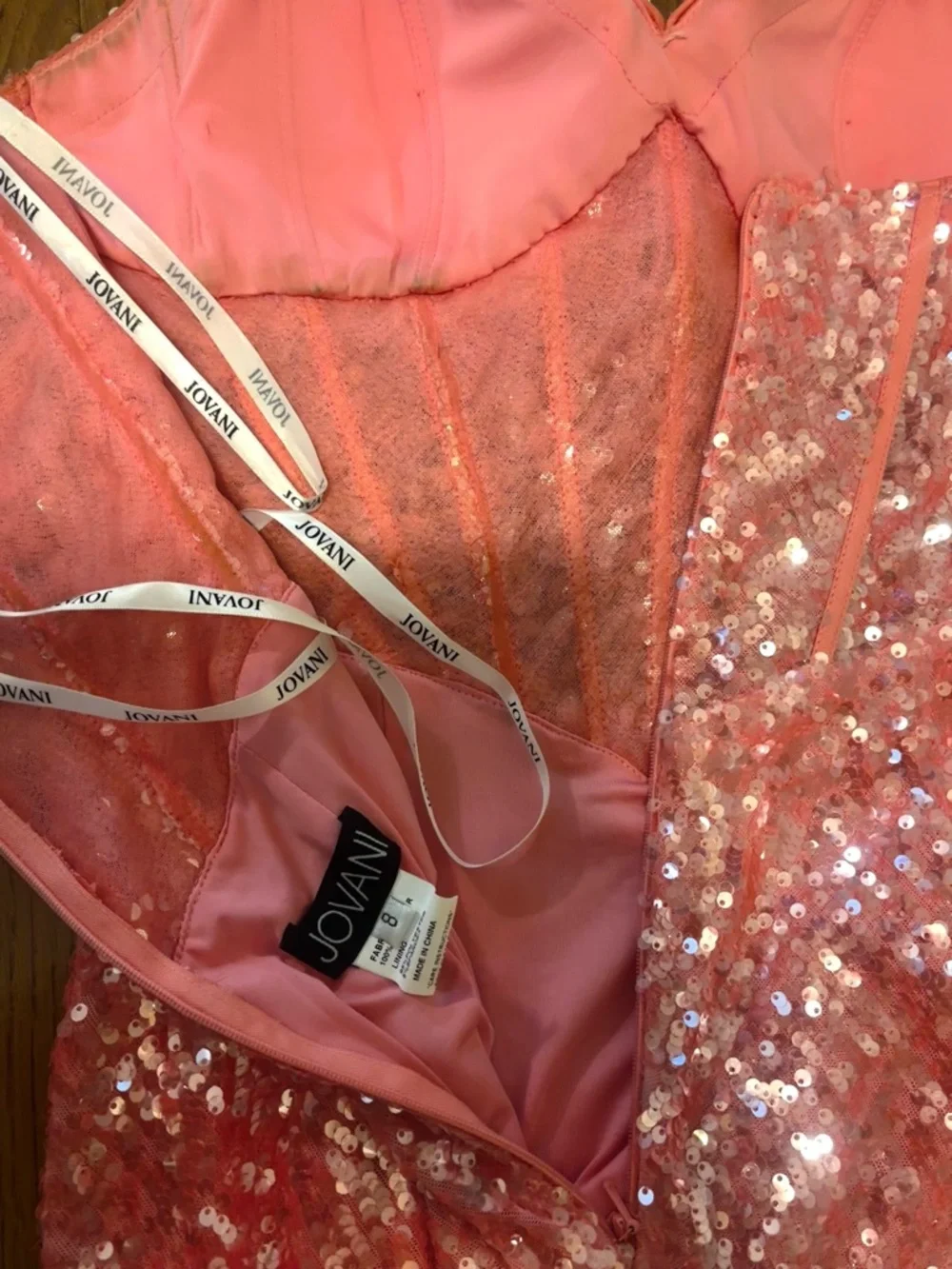 Jovani Coral/Pink Strapless Sequined Prom Gown - Picture 8 of 9